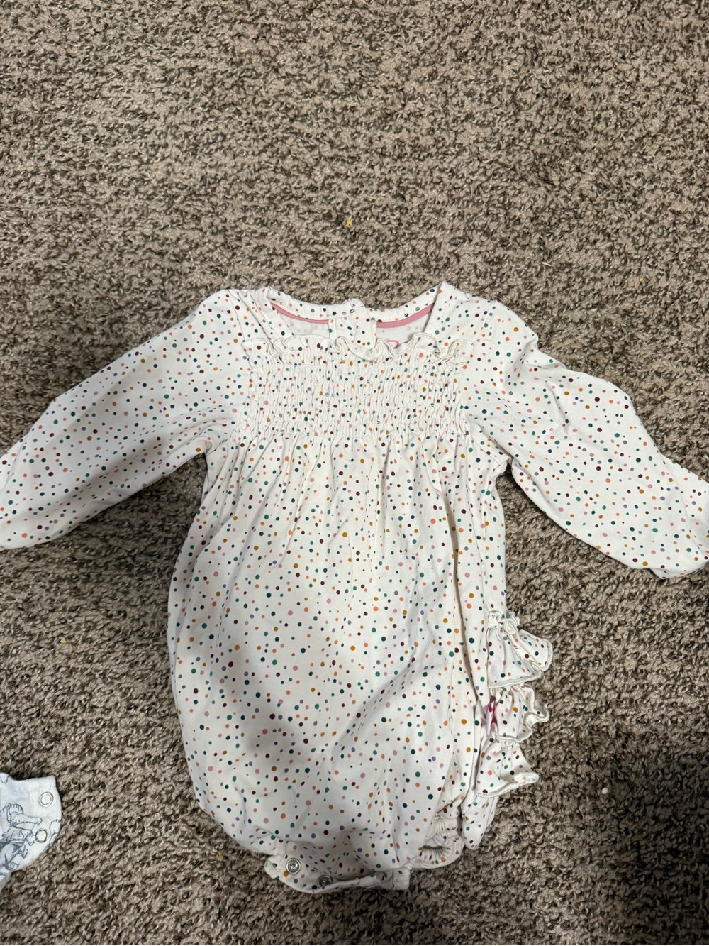 Ruffle Butts Cream Polka Dot onsie with Multi-Color Dots